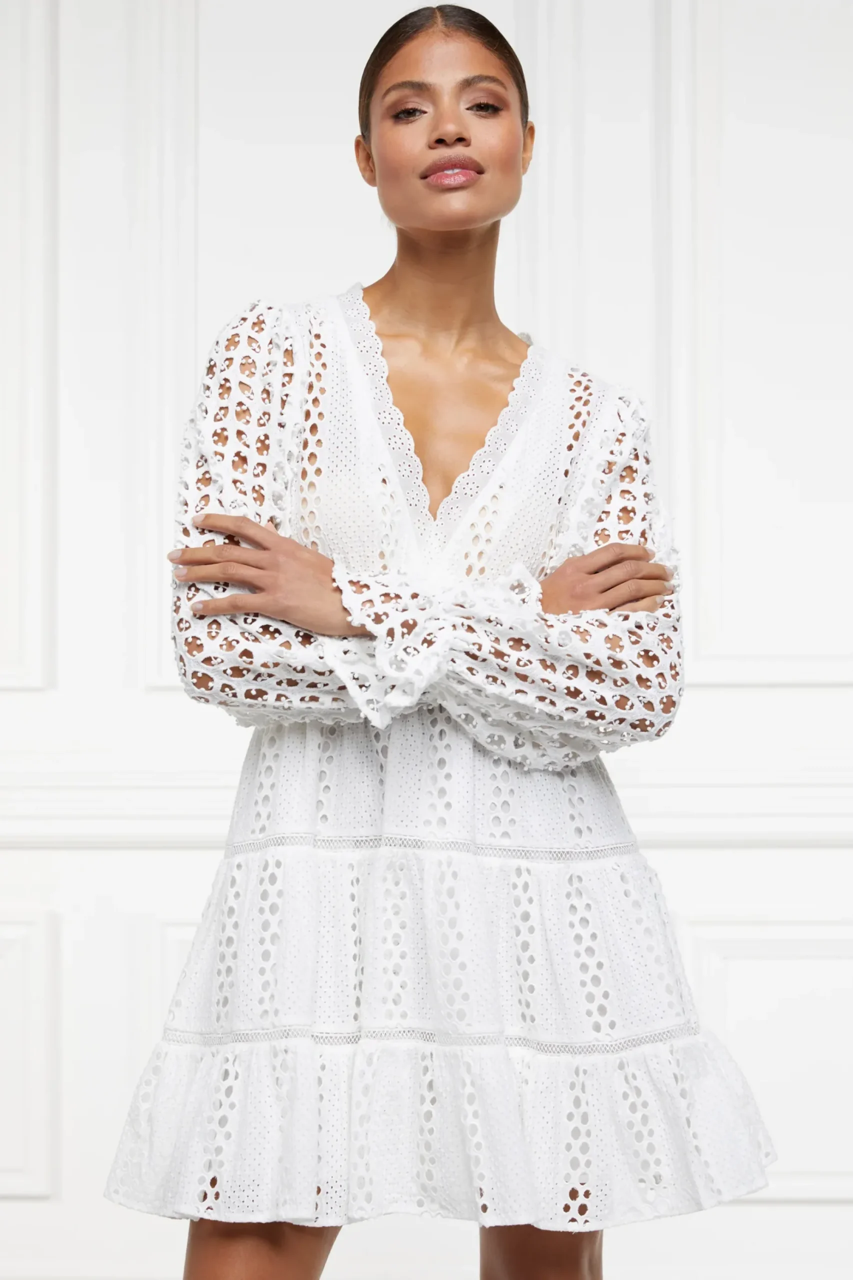 Broderie Lace V-Neck Dress