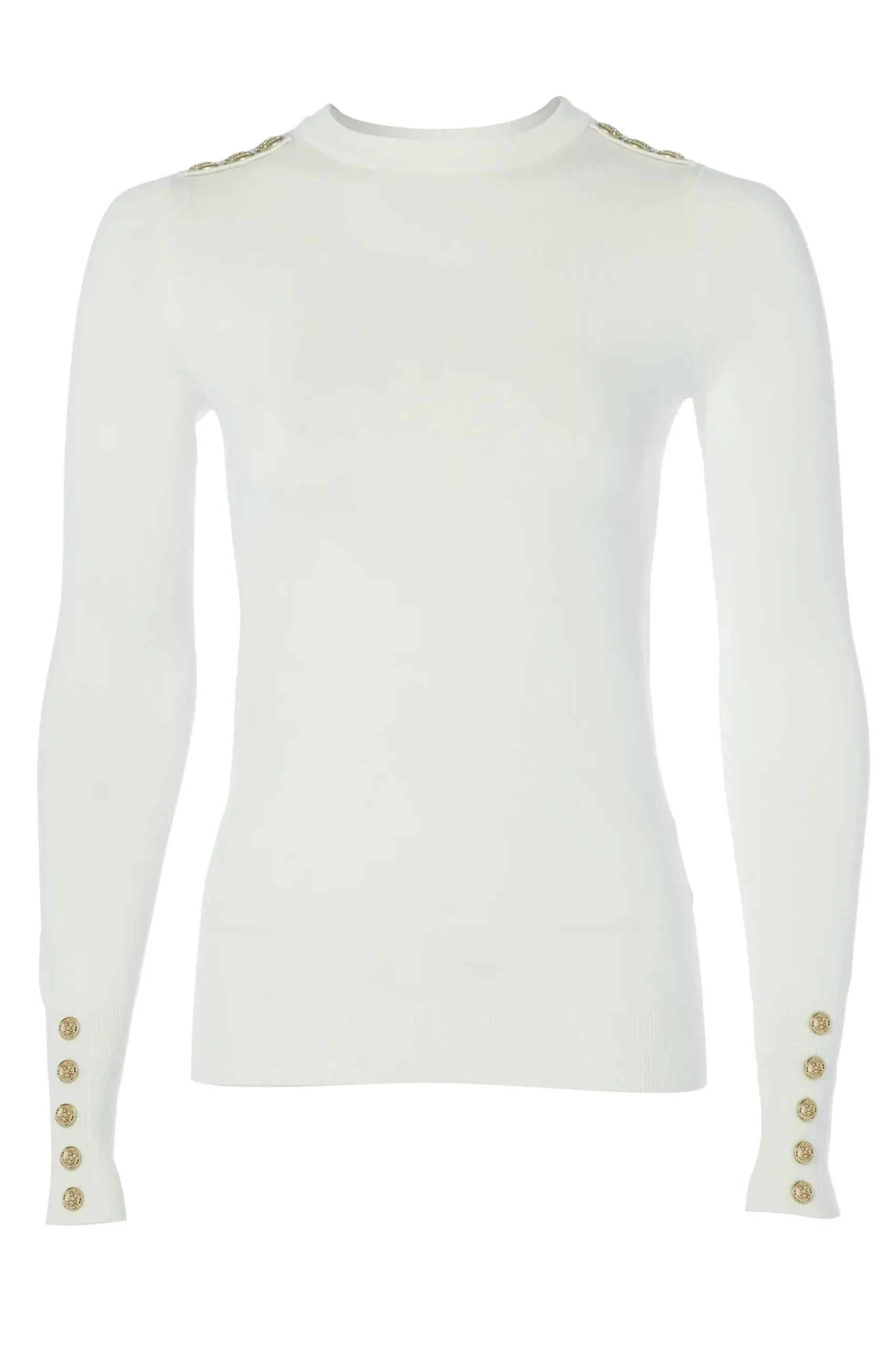 Buttoned Knit Crew Neck